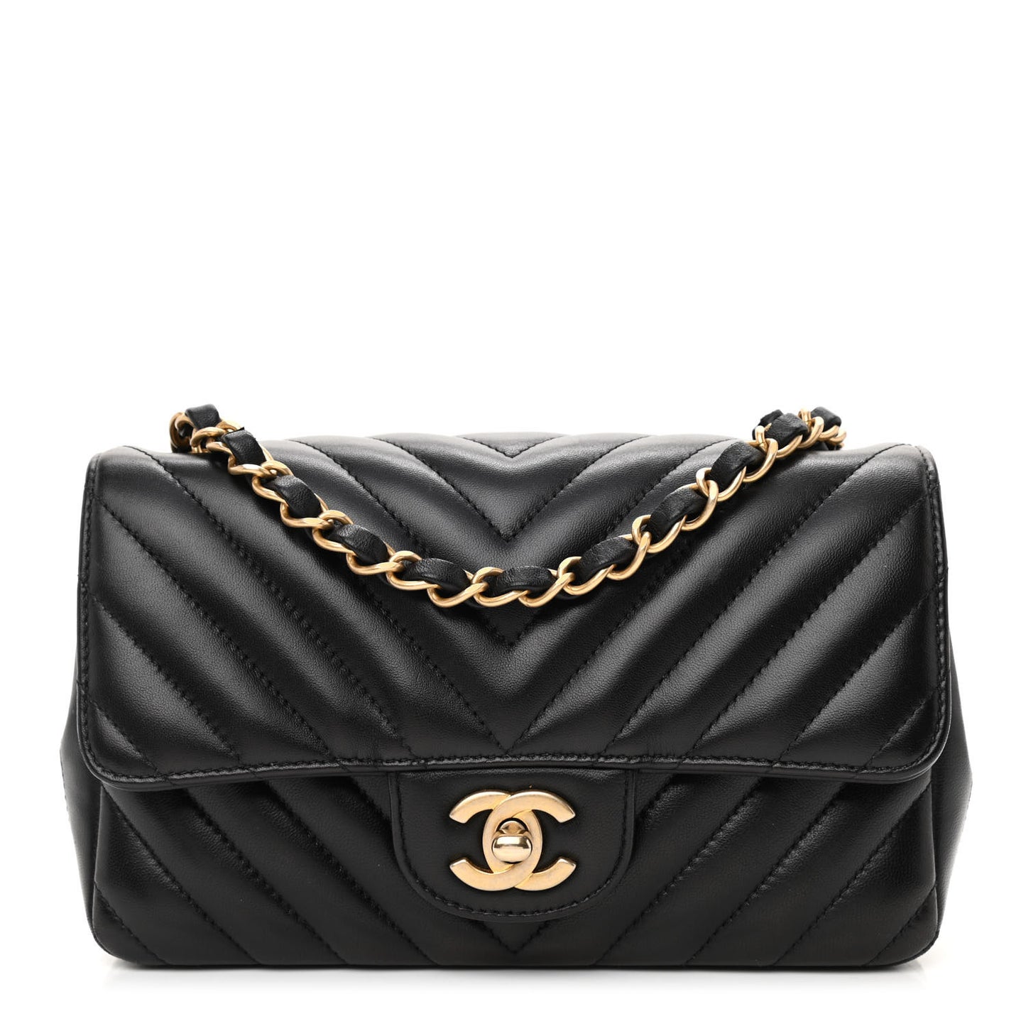 Lambskin Chevron Quilted Mini Rectangular Flap Black