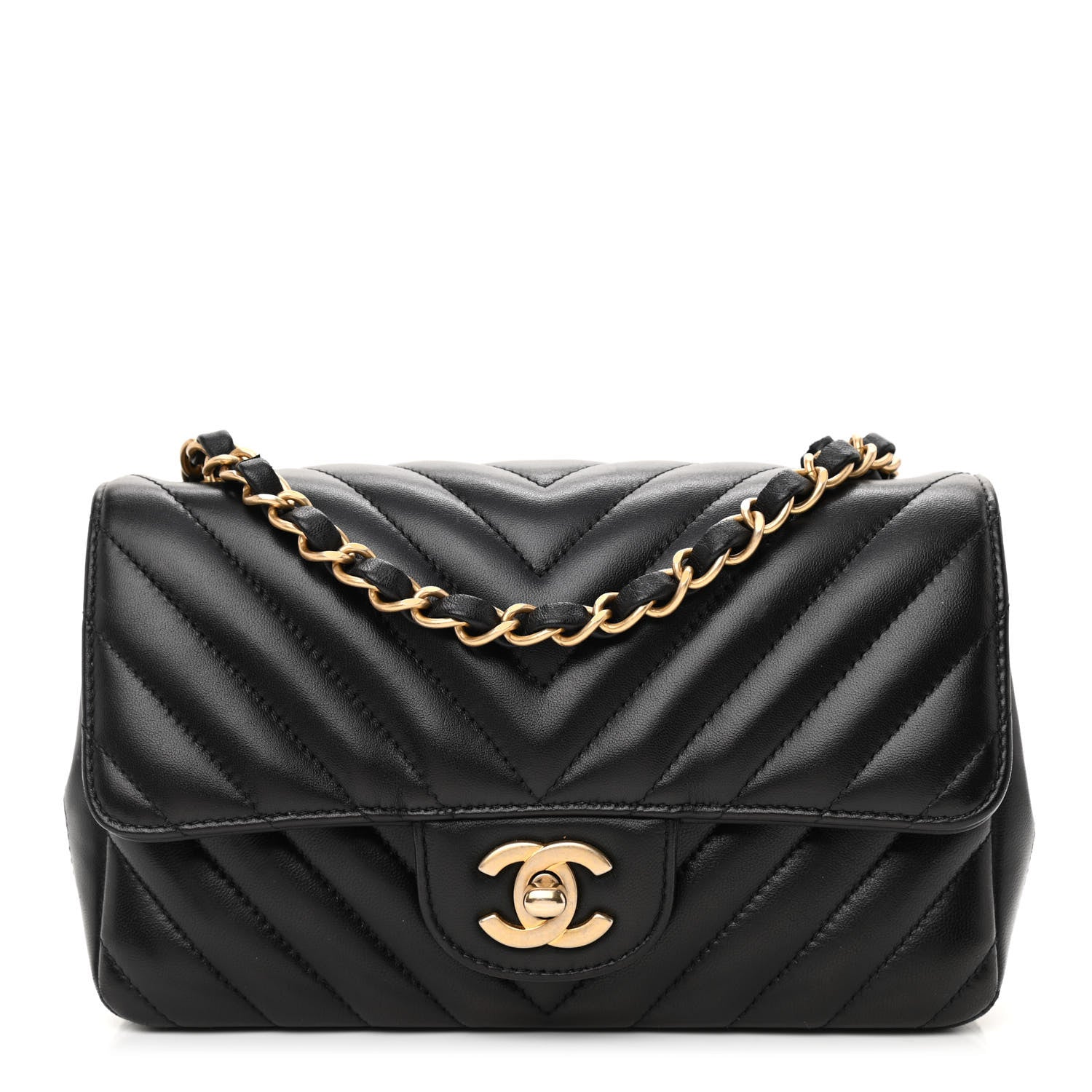 Chanel Lambskin Chevron Quilted Mini Rectangular Flap Black 1 of 11