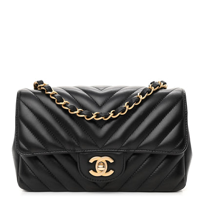 Chanel Lambskin Chevron Quilted Mini Rectangular Flap Black 1 of 11