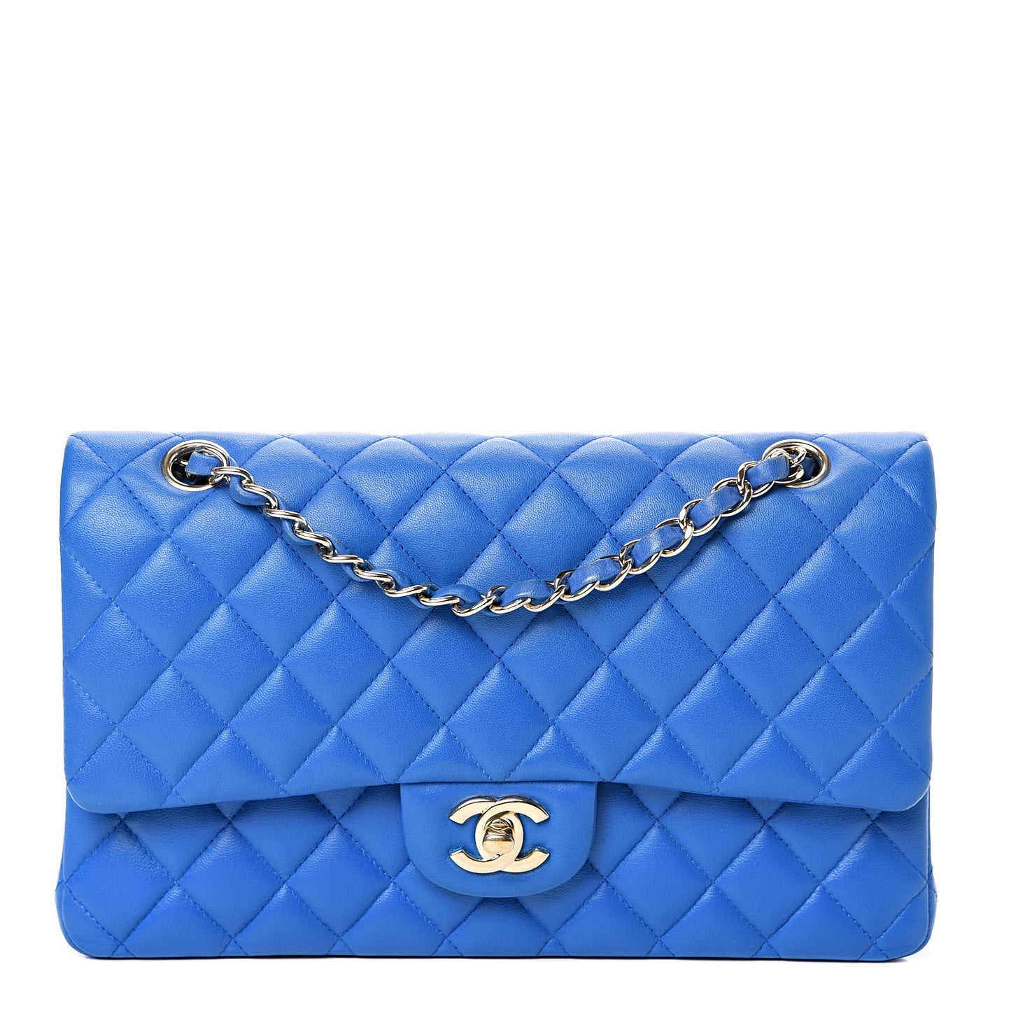 Lambskin Quilted Medium Double Flap Blue