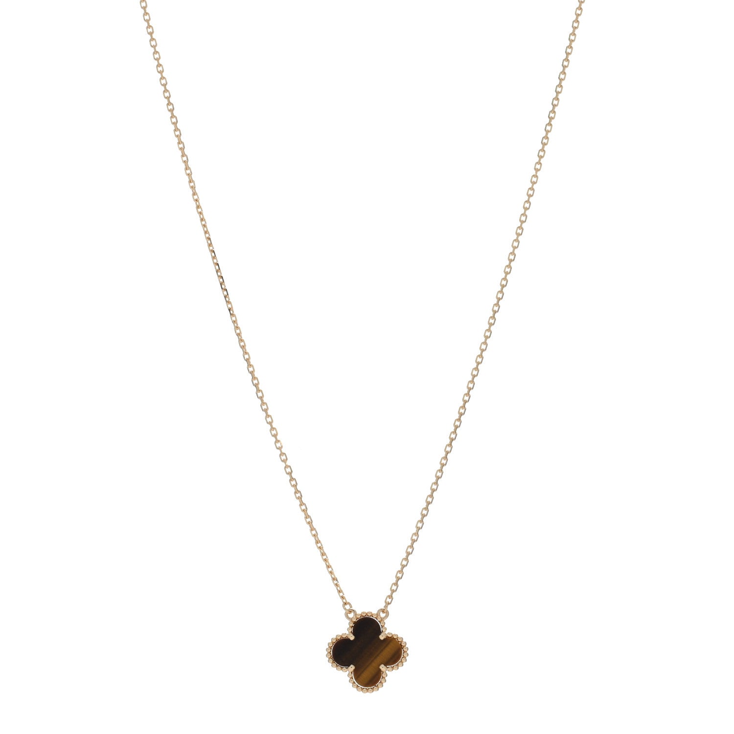 Van Cleef & Arpels 18K Yellow Gold Tiger Eye Vintage Alhambra Pendant Necklace 1 of 5