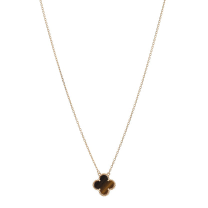 Van Cleef & Arpels 18K Yellow Gold Tiger Eye Vintage Alhambra Pendant Necklace 1 of 5