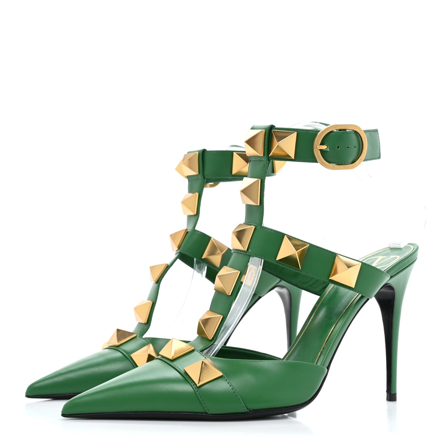 Calfskin Roman Stud Ankle Strap 100mm Pumps 40 Brilliant Green