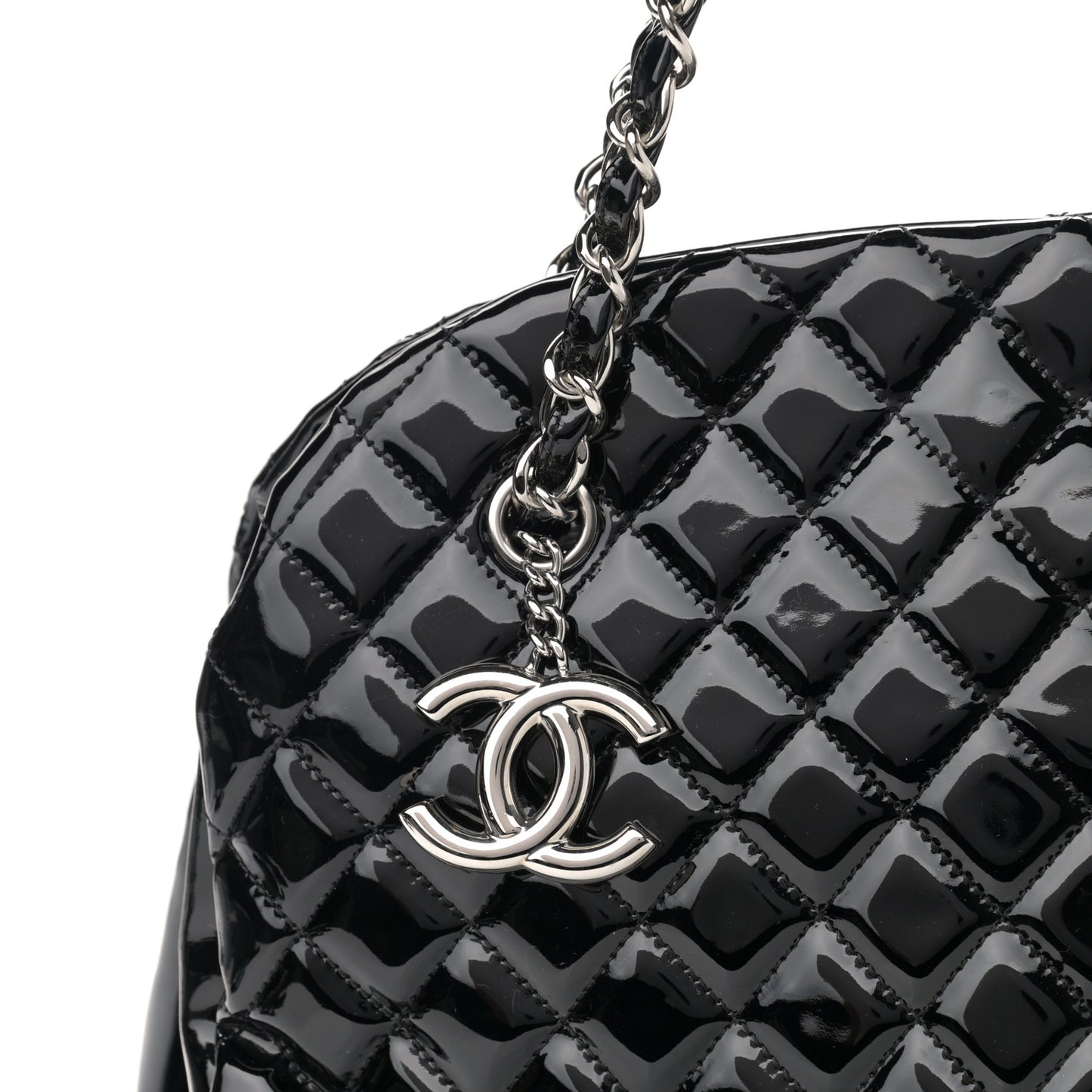 Patent Quilted Maxi Just Mademoiselle Bowling Bag Black