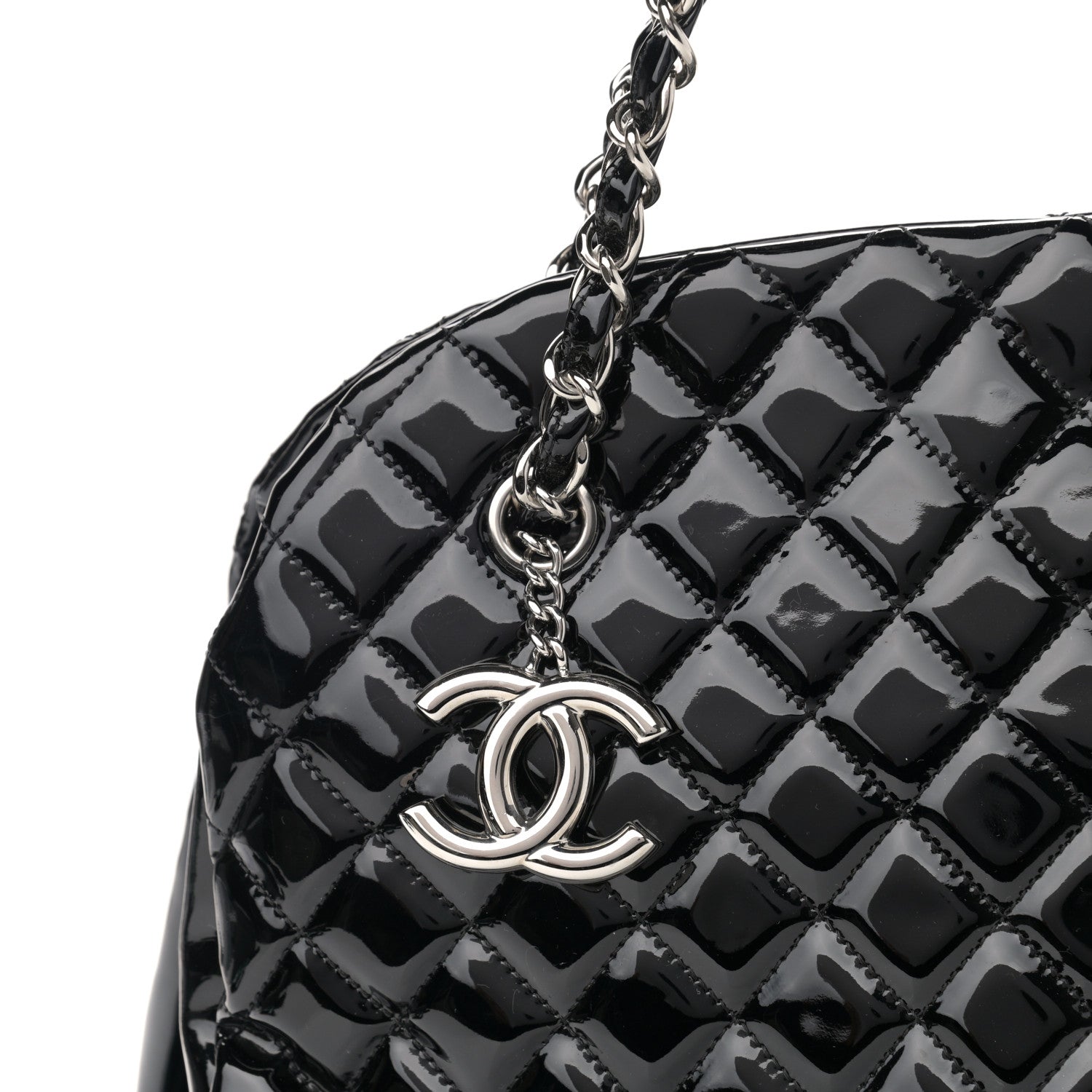 Chanel Patent Quilted Maxi Just Mademoiselle Bowling Bag Black 8 of 13