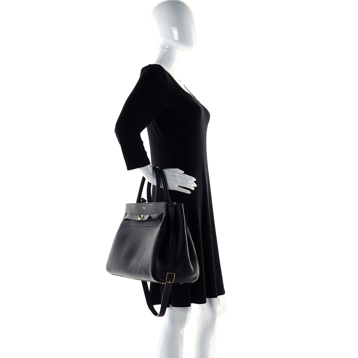 Classic Grain Calfskin Belted Bayswater Tote Black