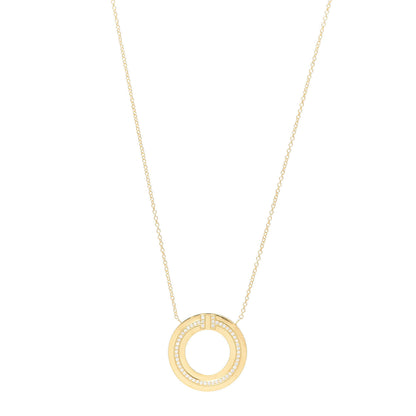Tiffany 18K Yellow Gold Diamond T Circle Pendant Necklace 1 of 6