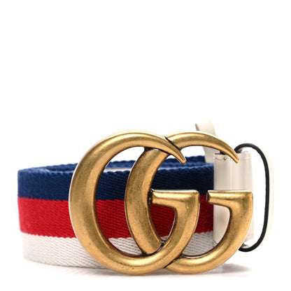 Gucci Nylon Calfskin Sylvie Web Double G 40mm Belt 85 34 Mystic White Hibiscus Red Maritime 1 of 5