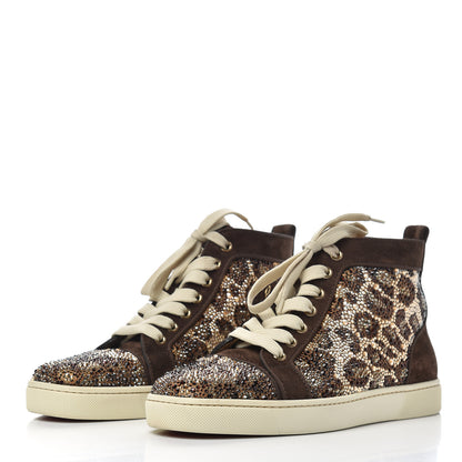Christian Louboutin Suede Crystal Leopard Print Flat Sneakers 38 Brown 3 of 18