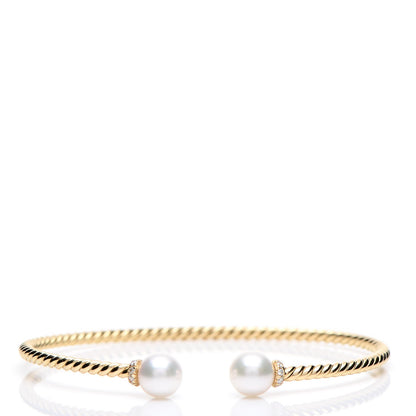 David Yurman 18K Yellow Gold Diamond Pearl 7mm Solari Bracelet 1 of 5