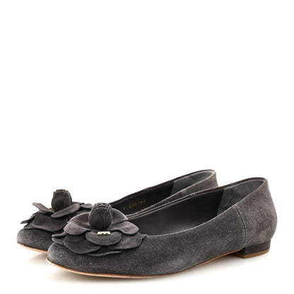 Chanel Suede Camellia CC Ballerina Flats 40 Grey 4 of 9