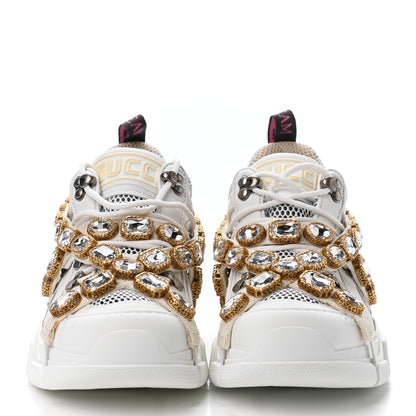 Gucci X SEGA Mesh Calfskin Suede Removable Crystals Womens Flashtrek Sneakers 37 Great White 2 of 4