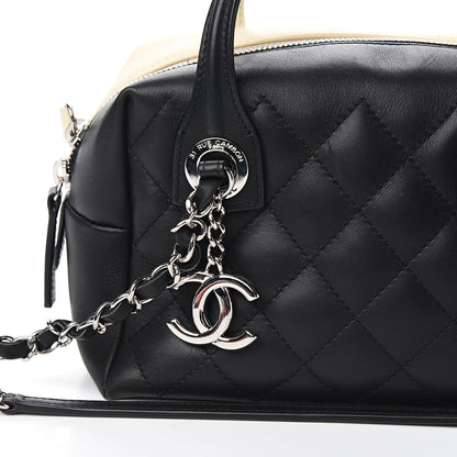 Chanel Calfskin Quilted Feather Weight Bowling Bag Black Ivory 9 of 9