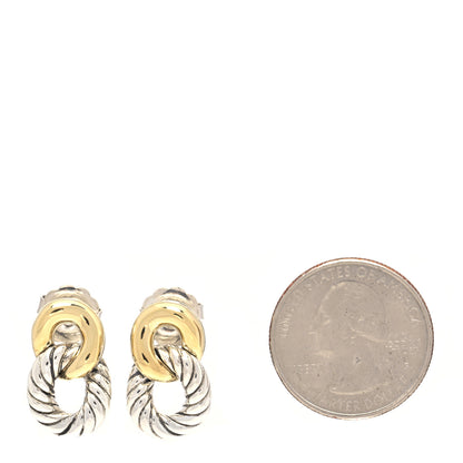 David Yurman Sterling Silver 18K Yellow Gold Belmont Curb Link Drop Earrings 2 of 4