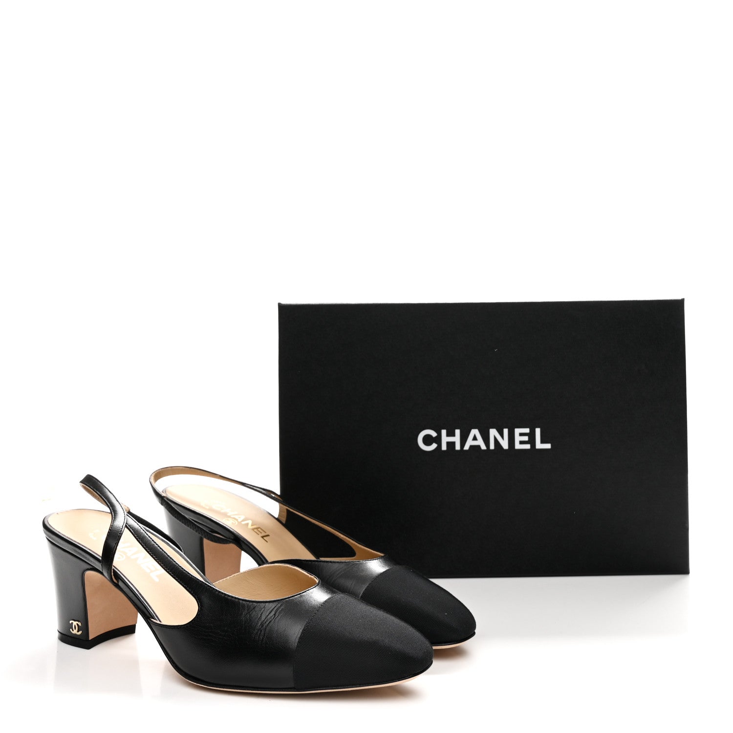 Chanel Goatskin Grosgrain Cap Toe CC Slingback Pumps 40.5 Black 10 of 10