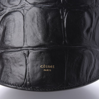 Celine Calfskin Crocodile Embossed Curved Clutch Black 8 of 8