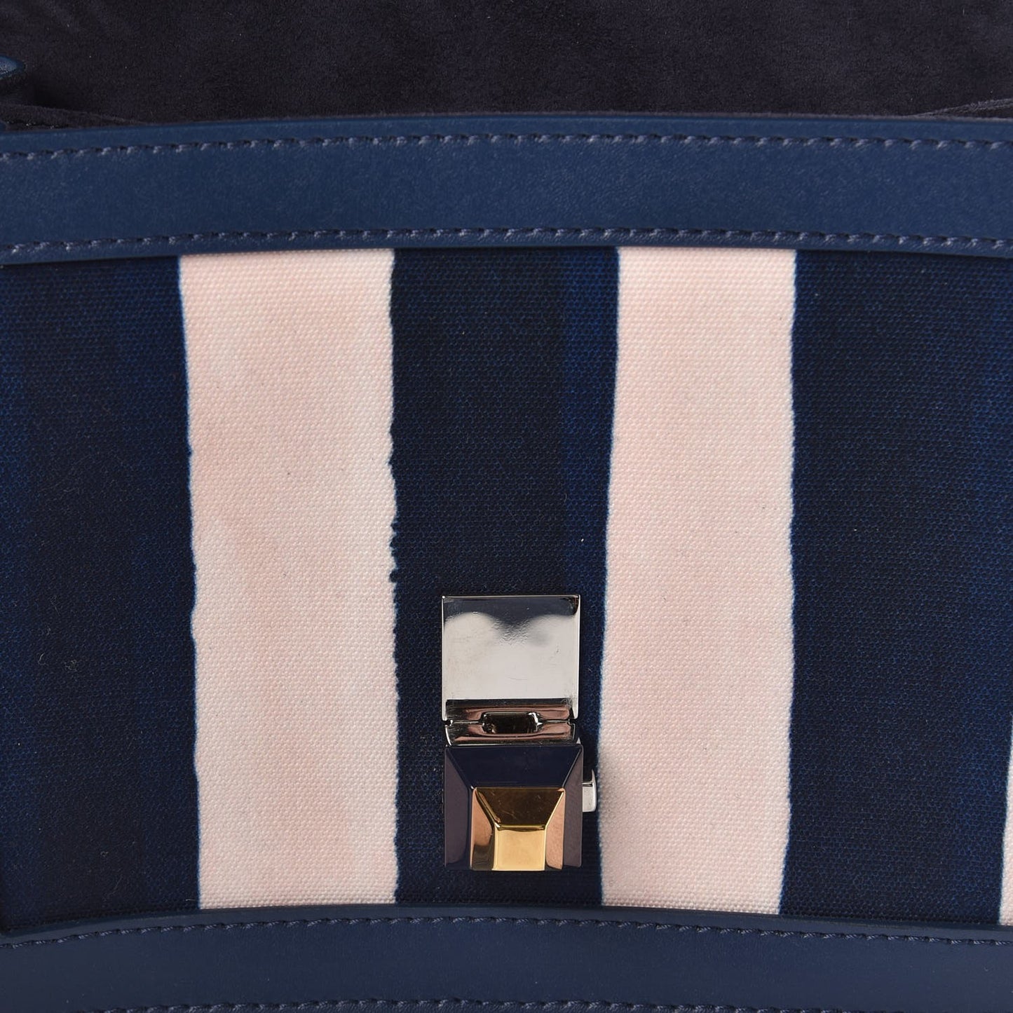 Canvas Calfskin Striped Small Kan I Shoulder Bag Midnight Blue