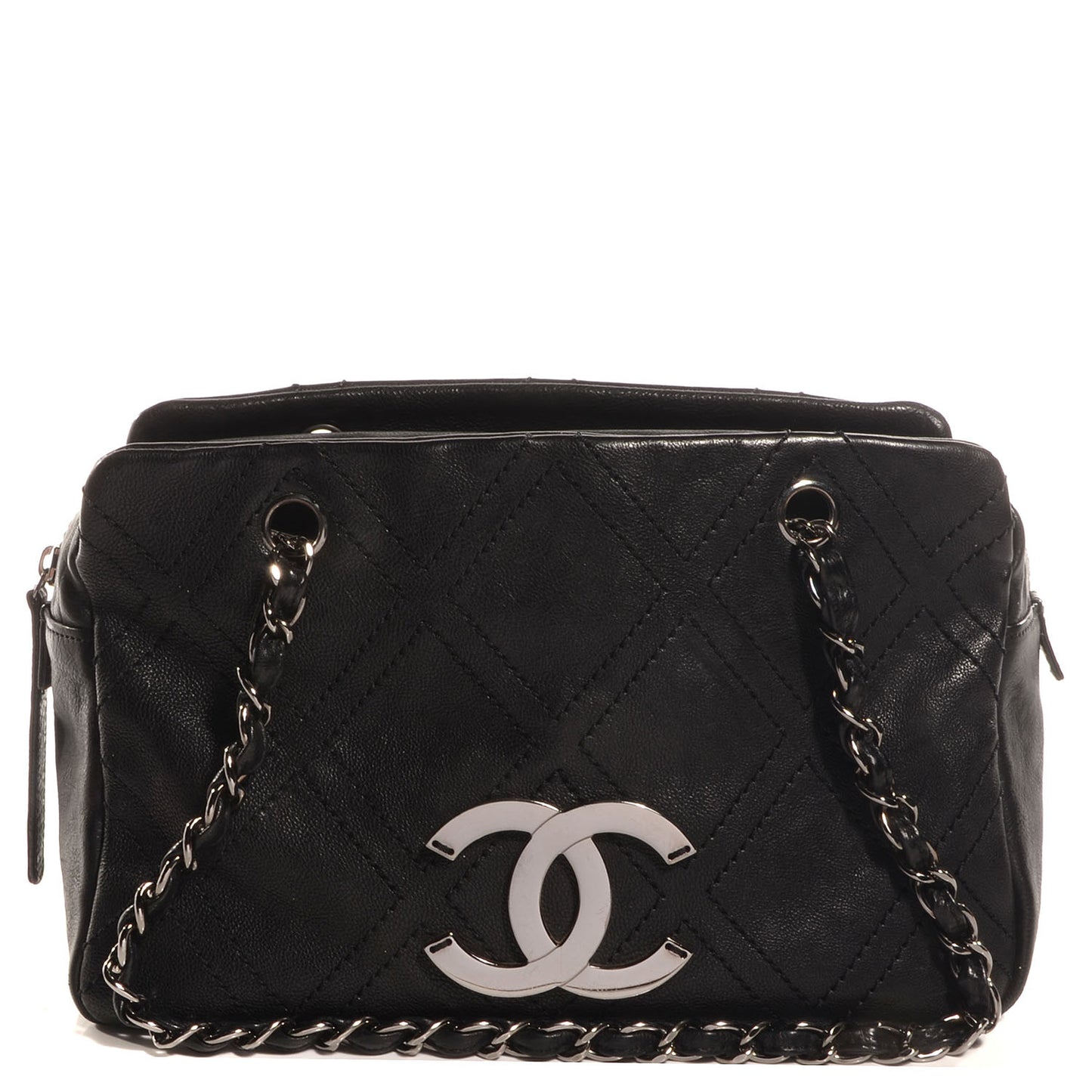 Calfskin Small Diamond Stitch Tote Black