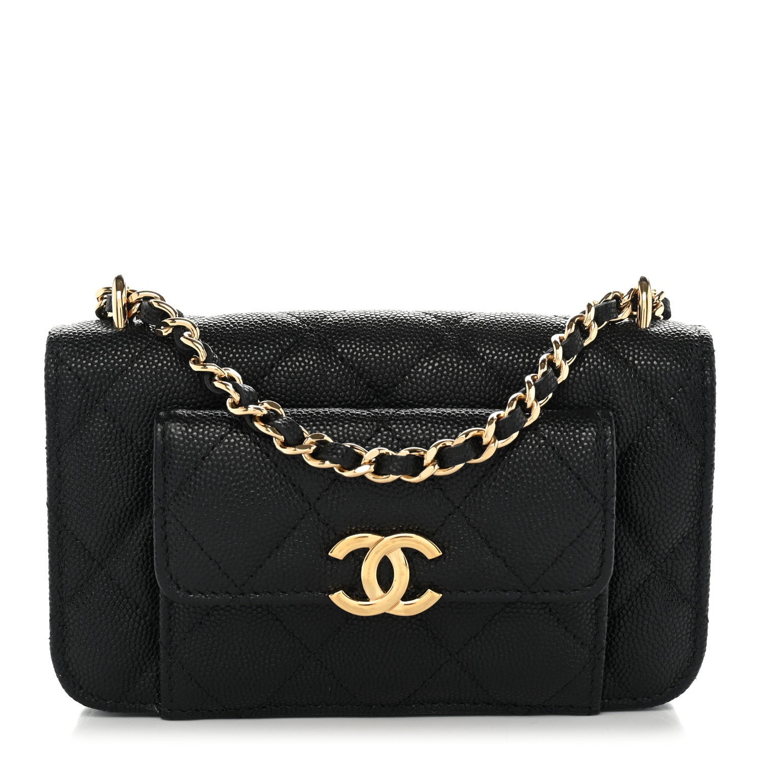 Chanel Caviar Quilted Pocket Twins Clutch With Chain Black 1 of 12