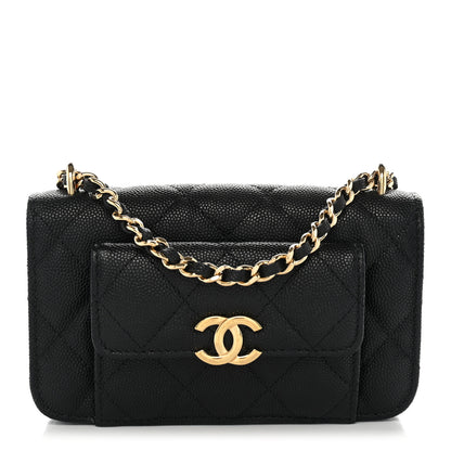 Chanel Caviar Quilted Pocket Twins Clutch With Chain Black 1 of 12