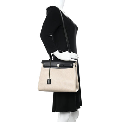Hermes Toile Vache Calfskin Herbag 30 PM Ficelle Black 2 of 18