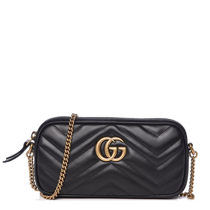 Gucci Calfskin Matelasse Mini GG Marmont Chain Crossbody Bag Black 1 of 10