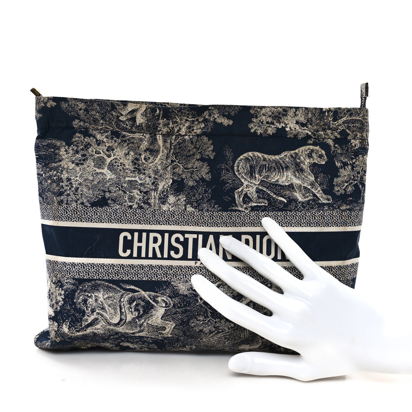 Technical Fabric Toile De Jouy Reverse Diortravel Zipped Pouch Blue Multicolor