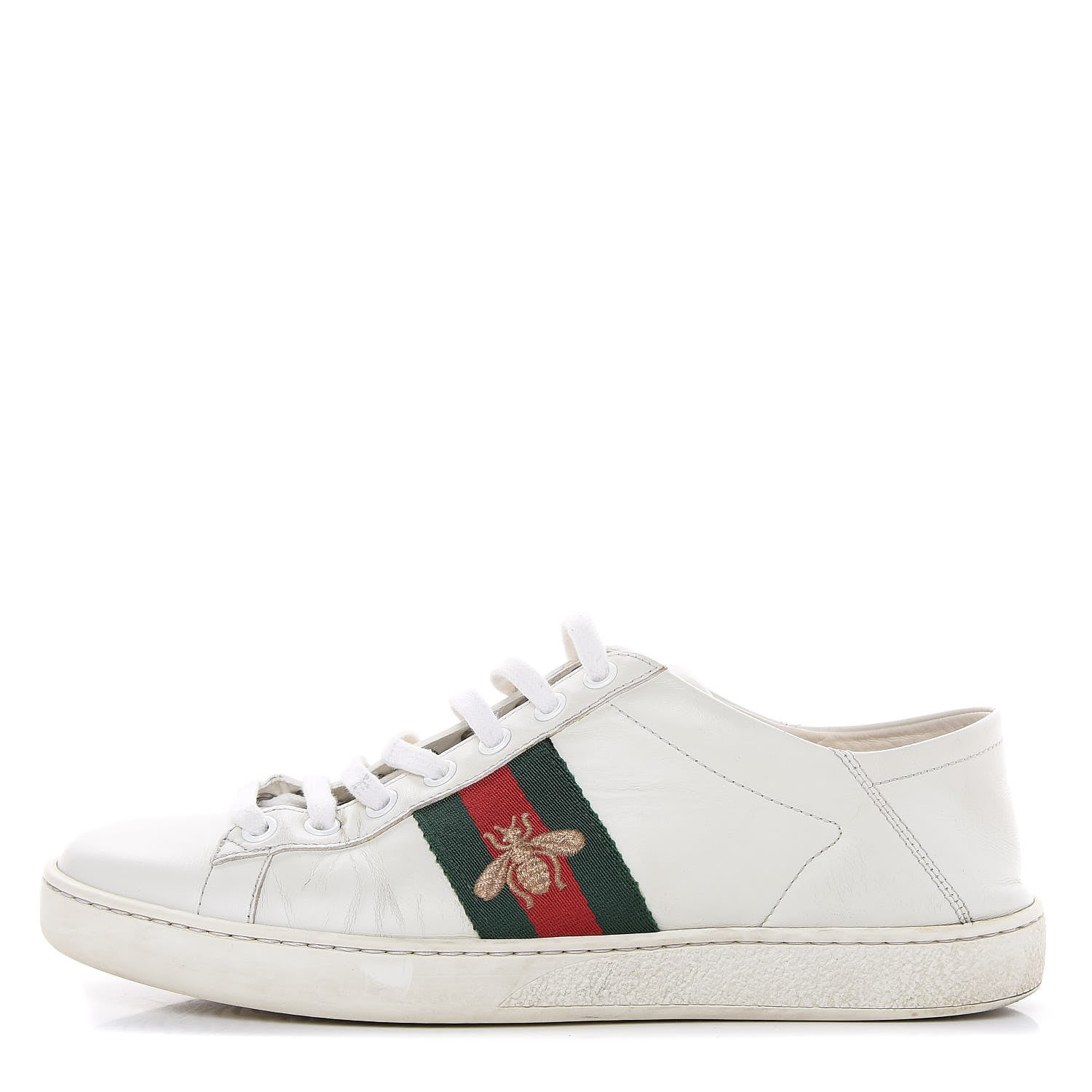 Gucci Calfskin Web Bee Embroidered Womens Ace Sneakers 38 White Green 1 of 17