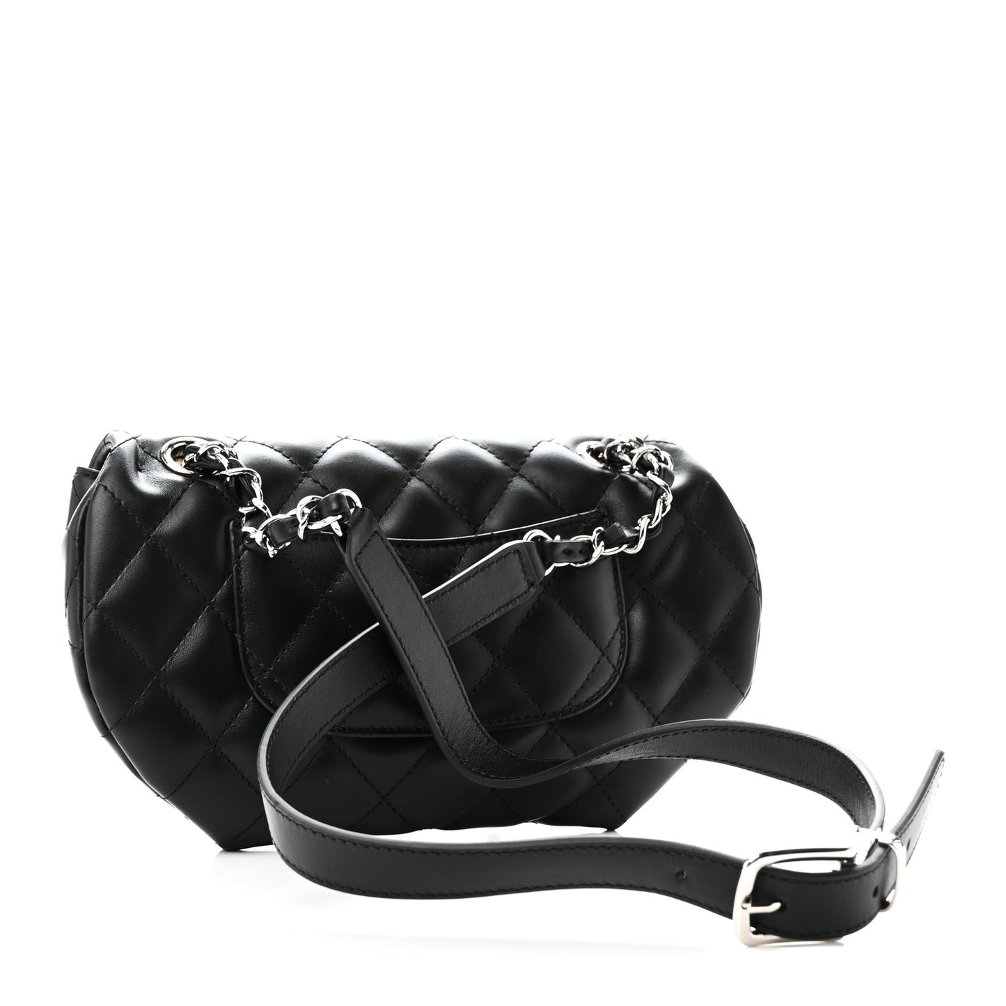 Calfskin Quilted CC Uniform Flap Belt Bag Black