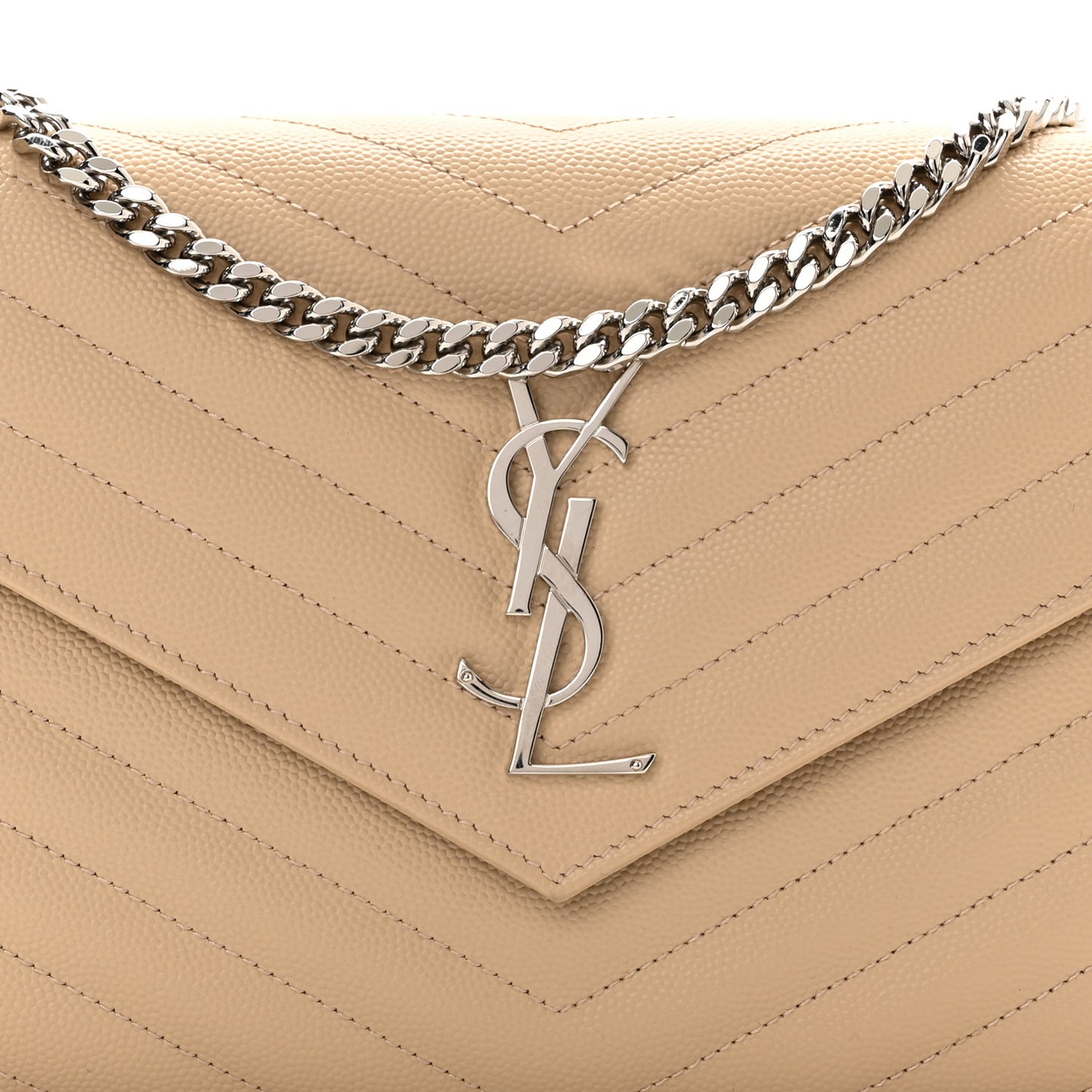 Grain De Poudre Matelasse Chevron Monogram Chain Wallet Nude Powder