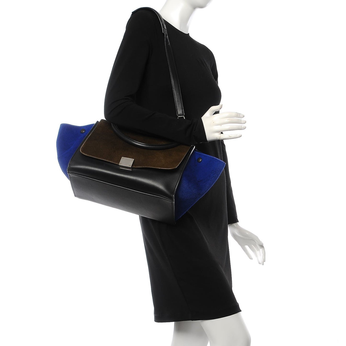 Pony Hair Smooth Calfskin Tri-color Medium Trapeze Cobalt