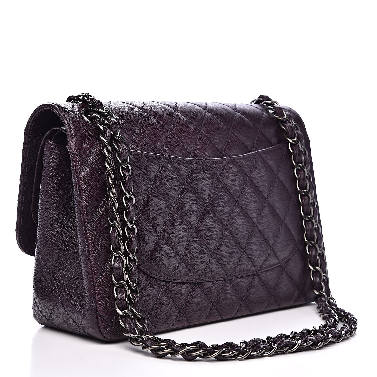 Chanel Caviar Quilted Jumbo Double Flap Dark Purple 3 of 17