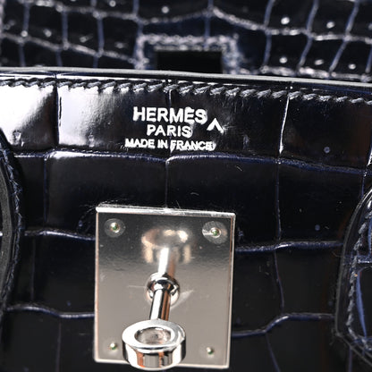 Hermes Shiny Porosus Crocodile Birkin 30 Bleu Marine 6 of 11