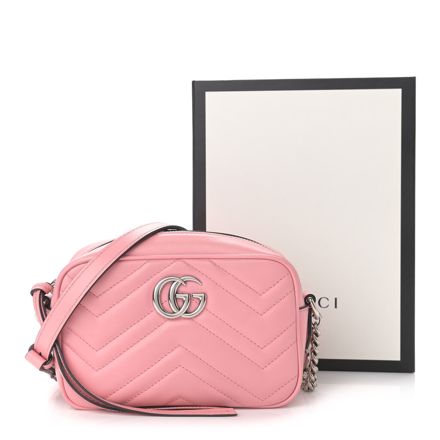 Gucci Calfskin Matelasse Mini GG Marmont Chain Shoulder Bag Wild Rose 15 of 15