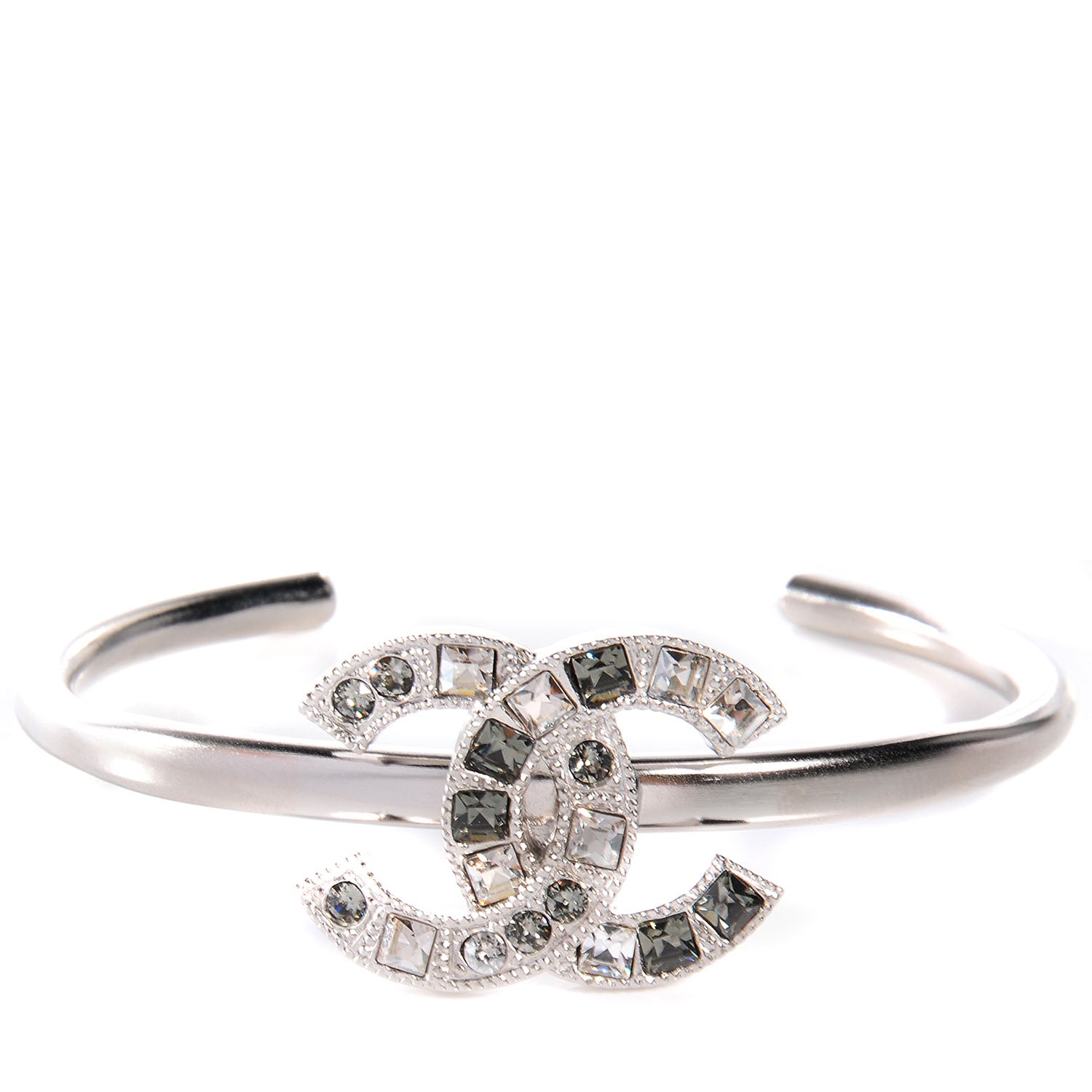 Chanel Baguette Crystal CC Bracelet Silver Grey 1 of 6