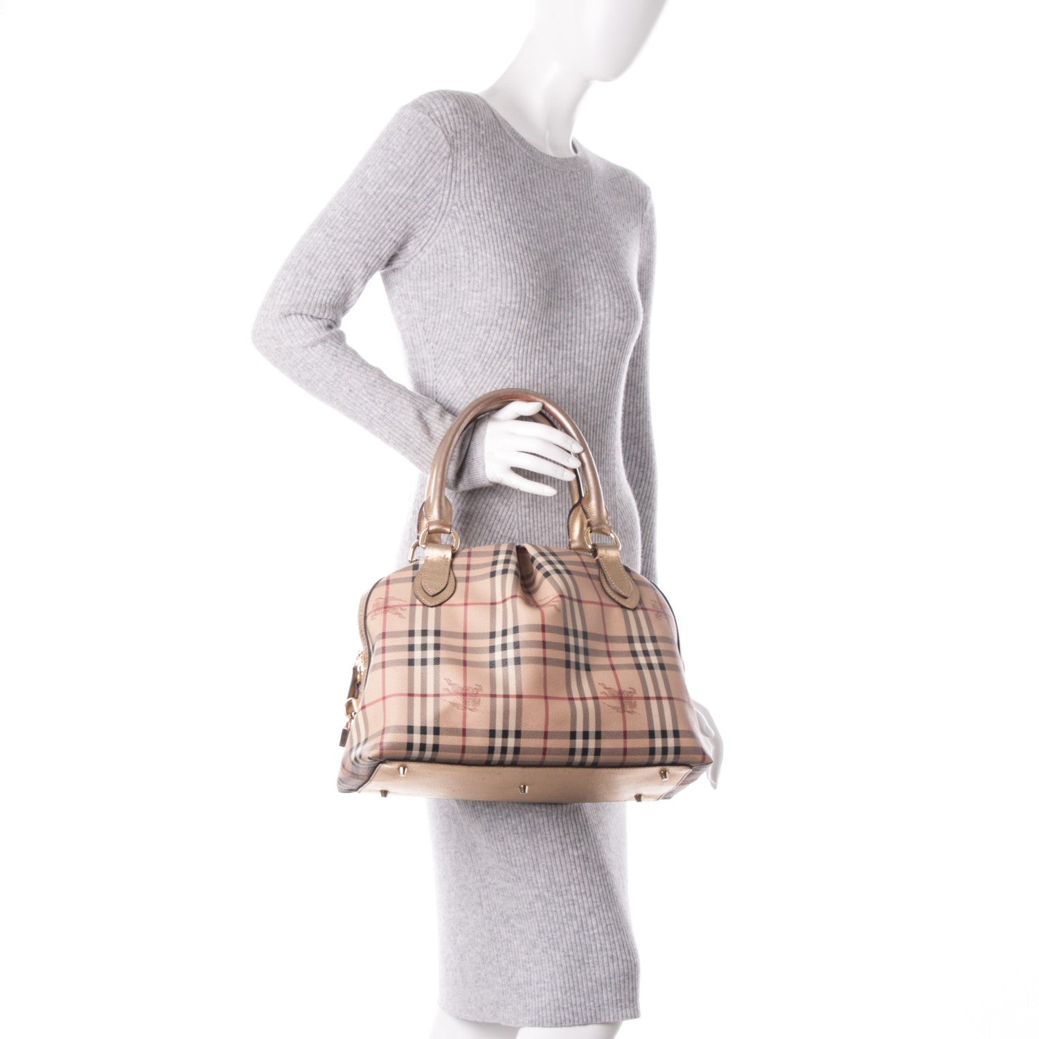Burberry Haymarket Check Thornley Satchel Gold 2 of 12