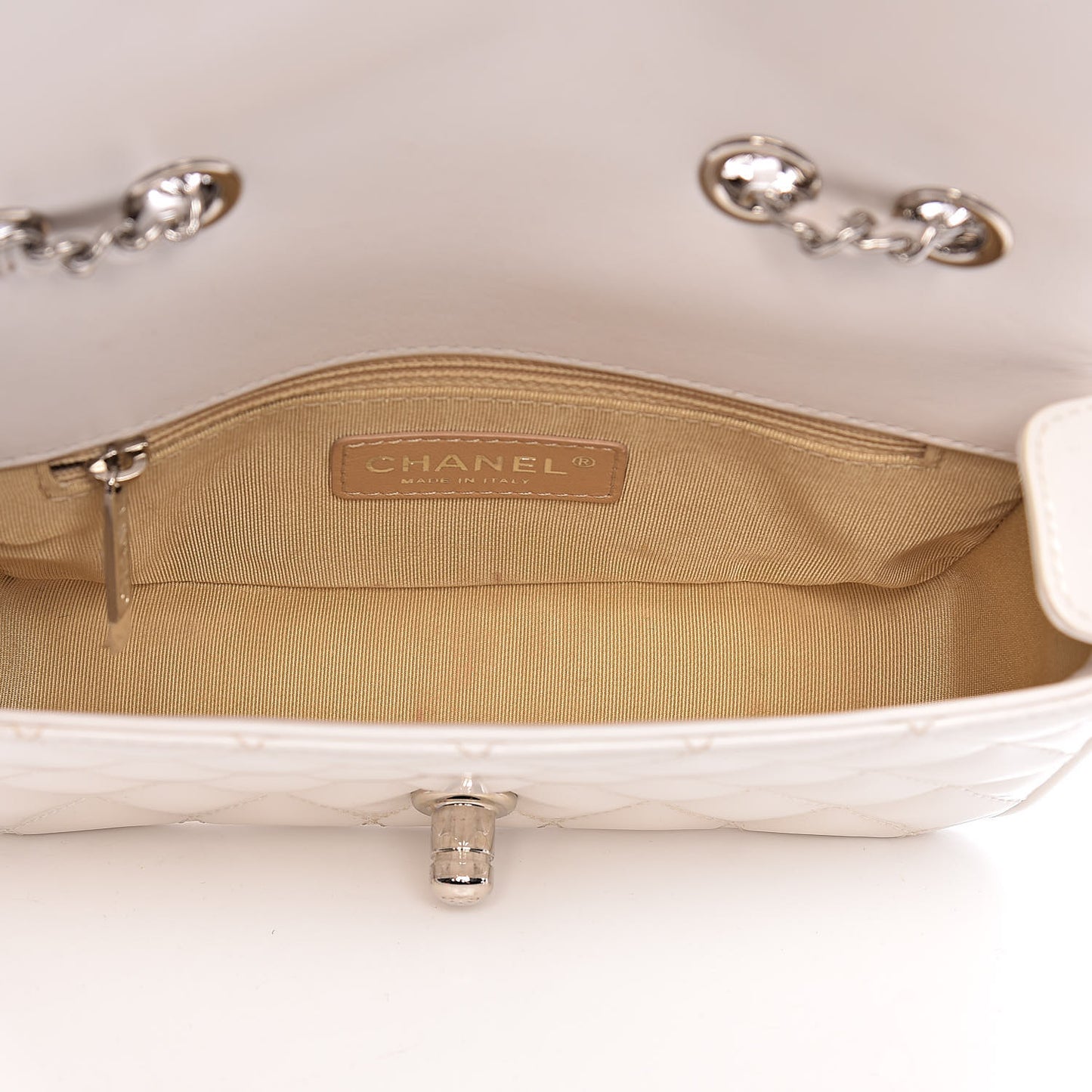 Patent Quilted Small Coco Boy Flap White