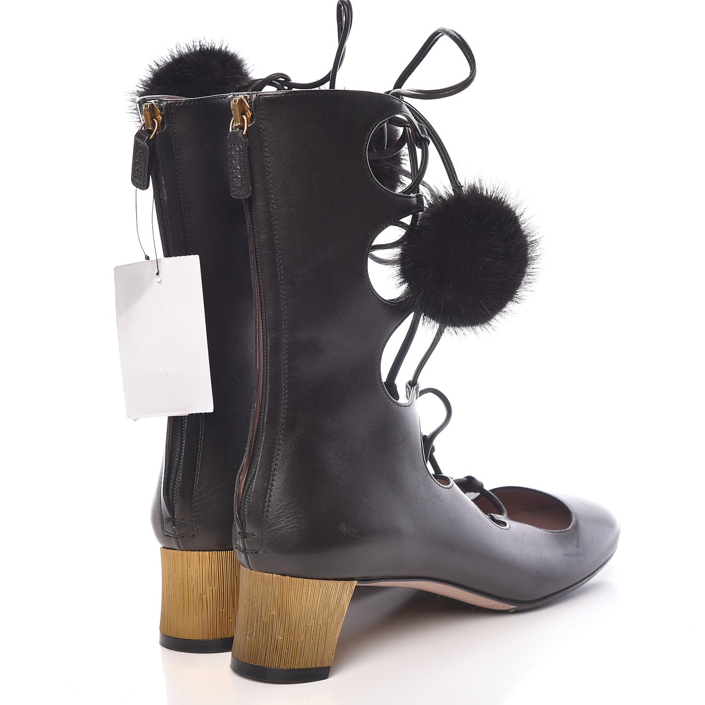 Calfskin Heloise Lace Up Ankle Boots 37 Black