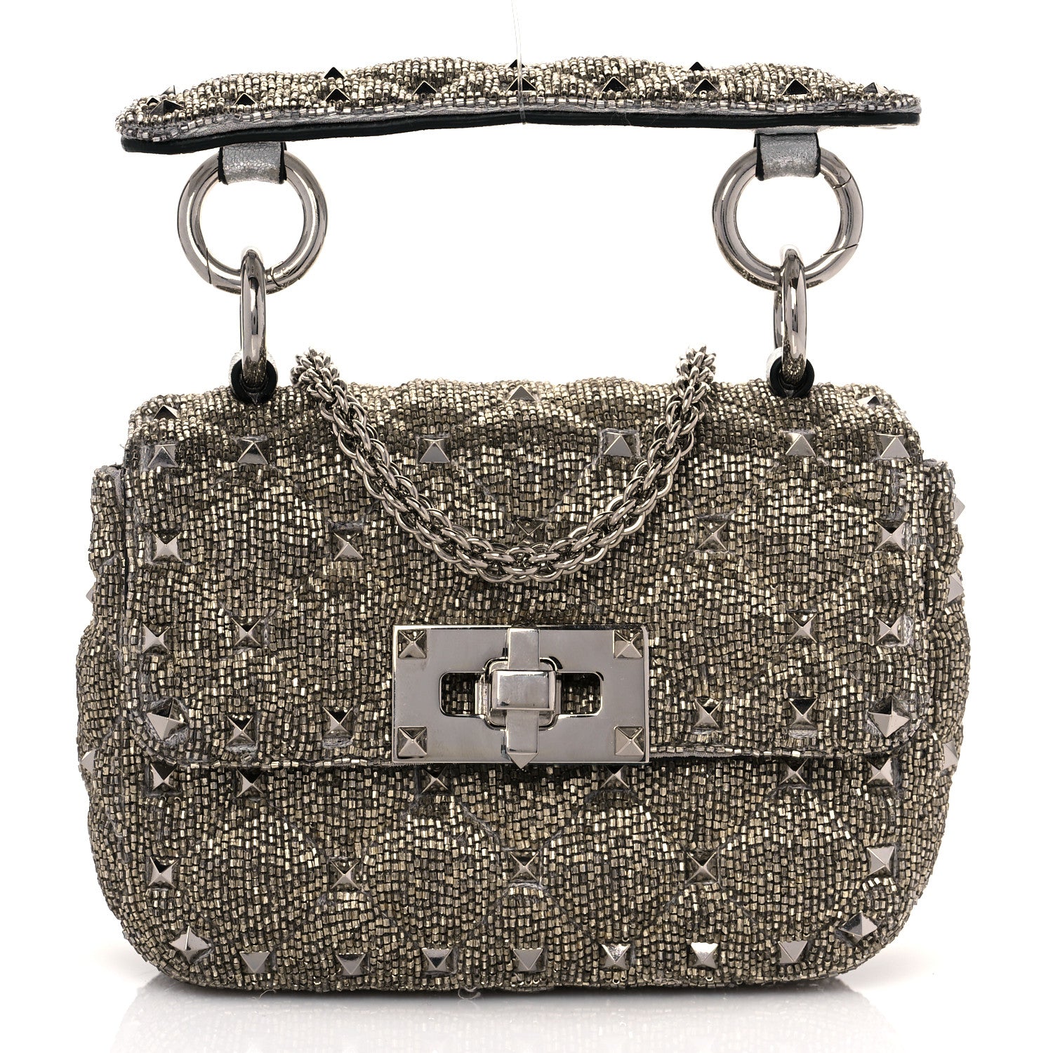 Valentino Garavani Beaded Micro Rockstud Spike It Shoulder Bag Silver 1 of 14