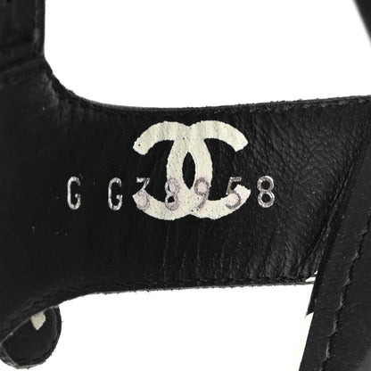 Chanel Printed Lambskin CC Platform Sandals 39 Black White 8 of 9