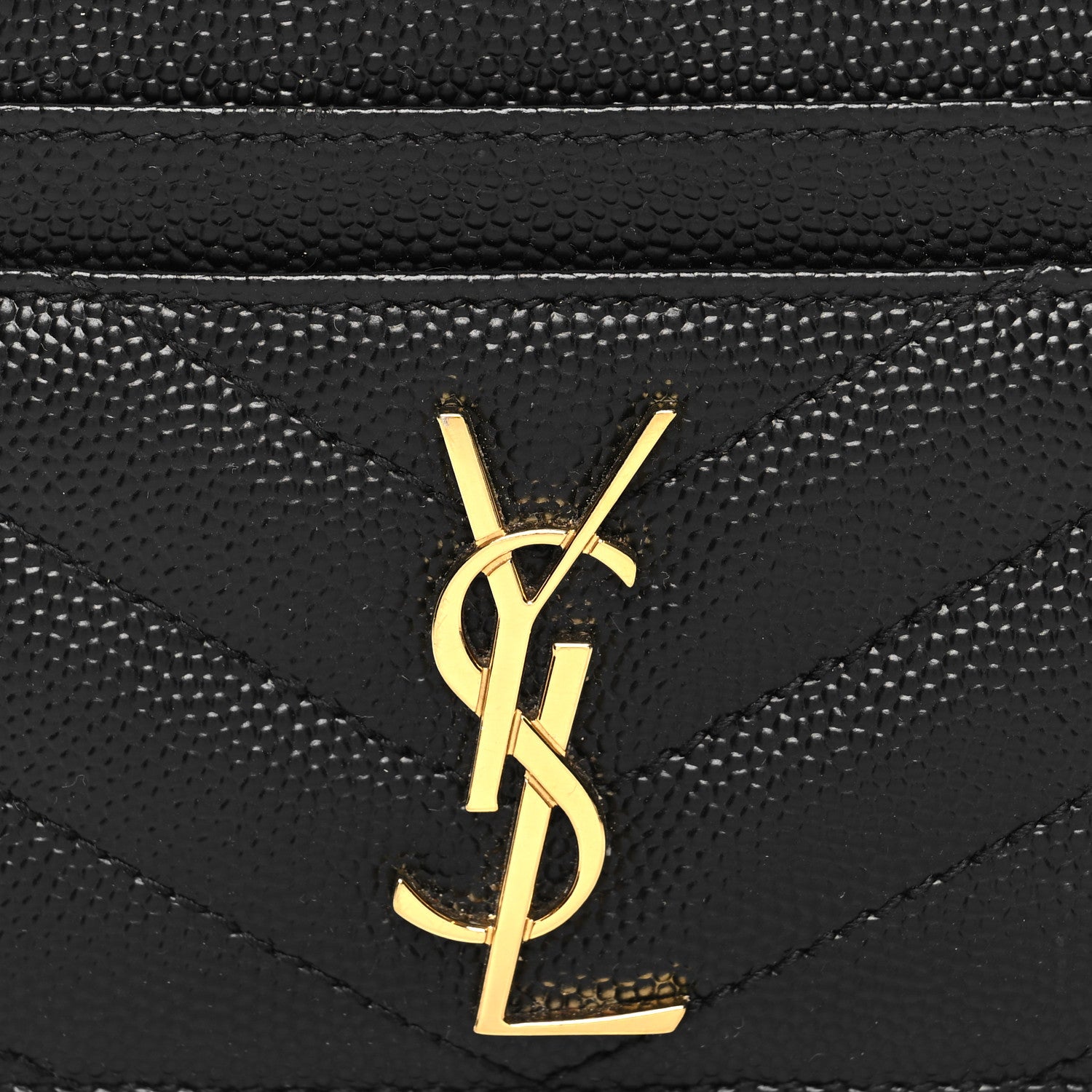 Saint Laurent Grain De Poudre Matelasse Chevron Monogram Credit Card Case Black 8 of 8