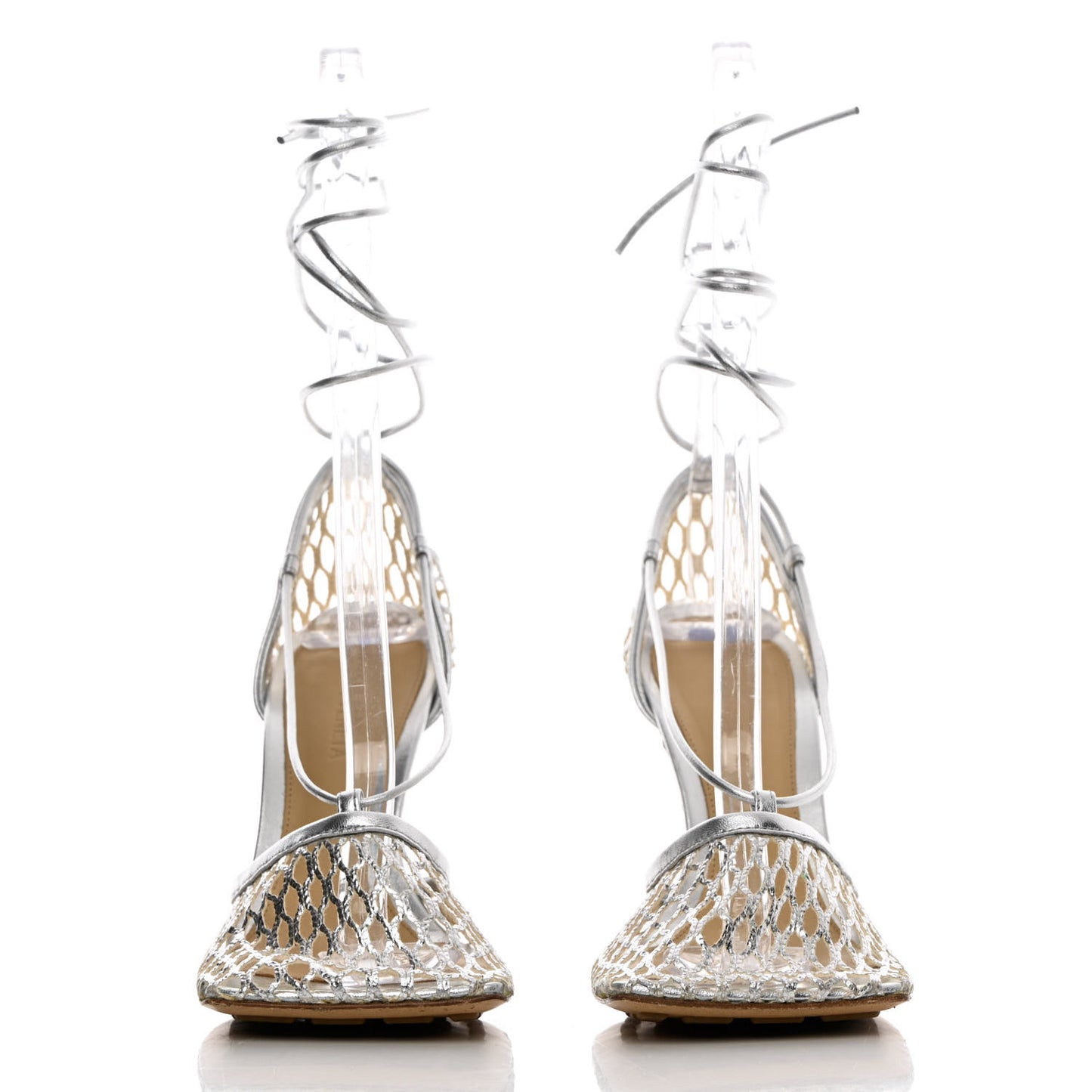 Mesh Metallic Nappa Stretch Ankle Tie Sandals 36.5 Silver