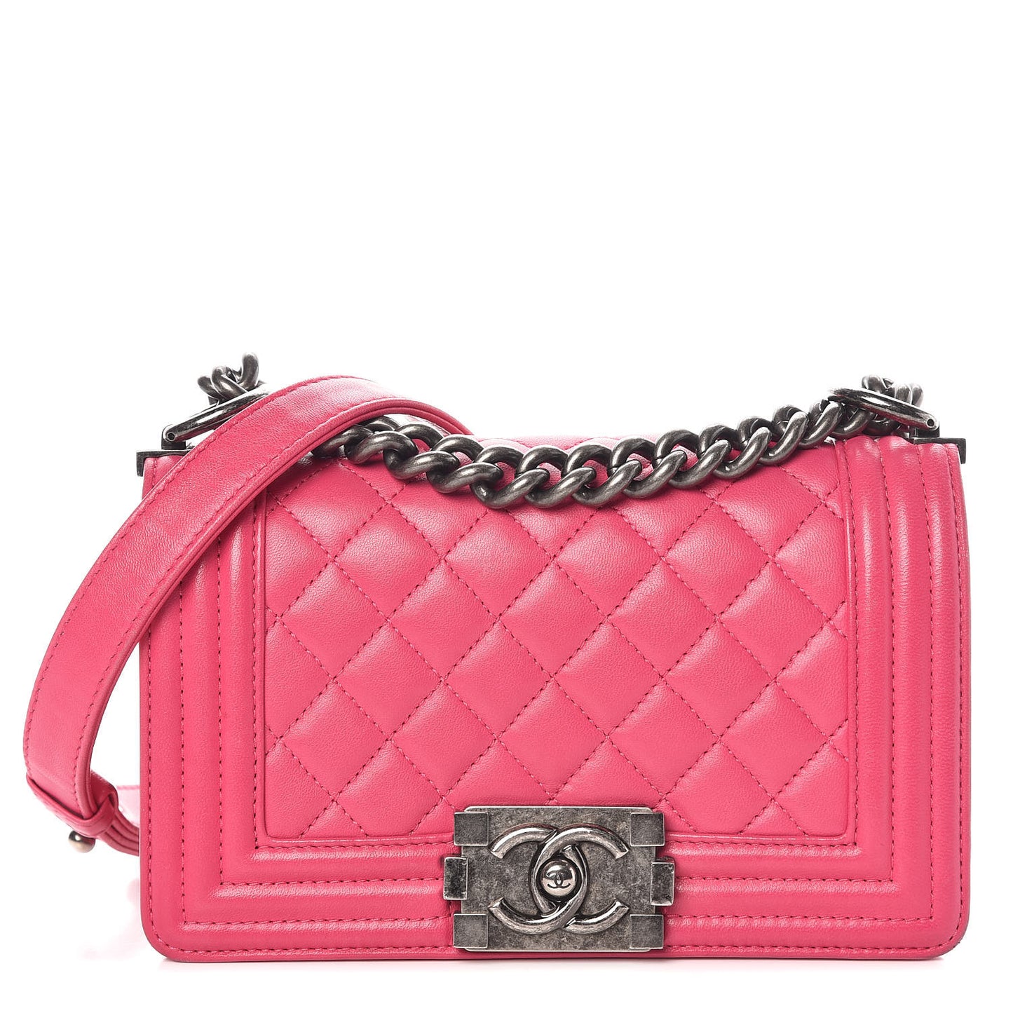 Lambskin Quilted Small Boy Flap Dark Pink