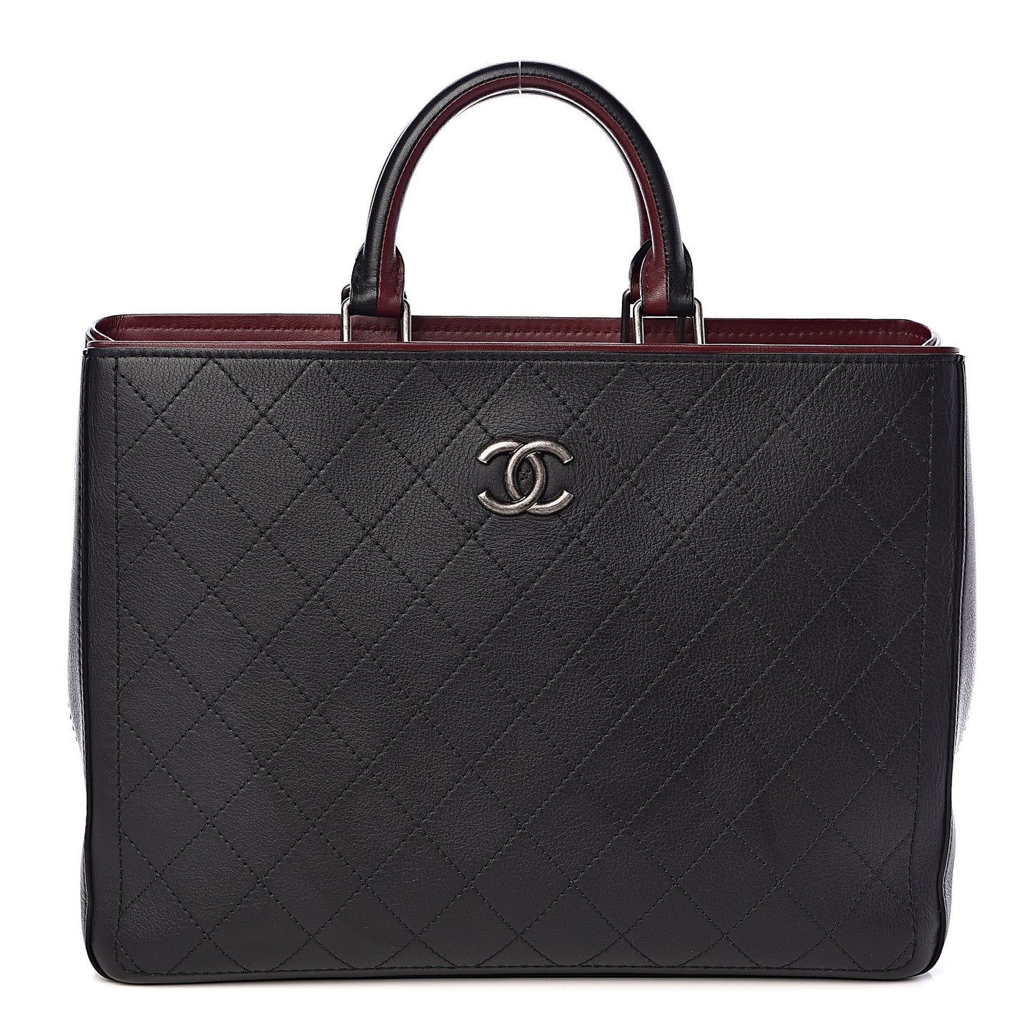 Bullskin Stitched Bi-Color Large Shopping Tote Black