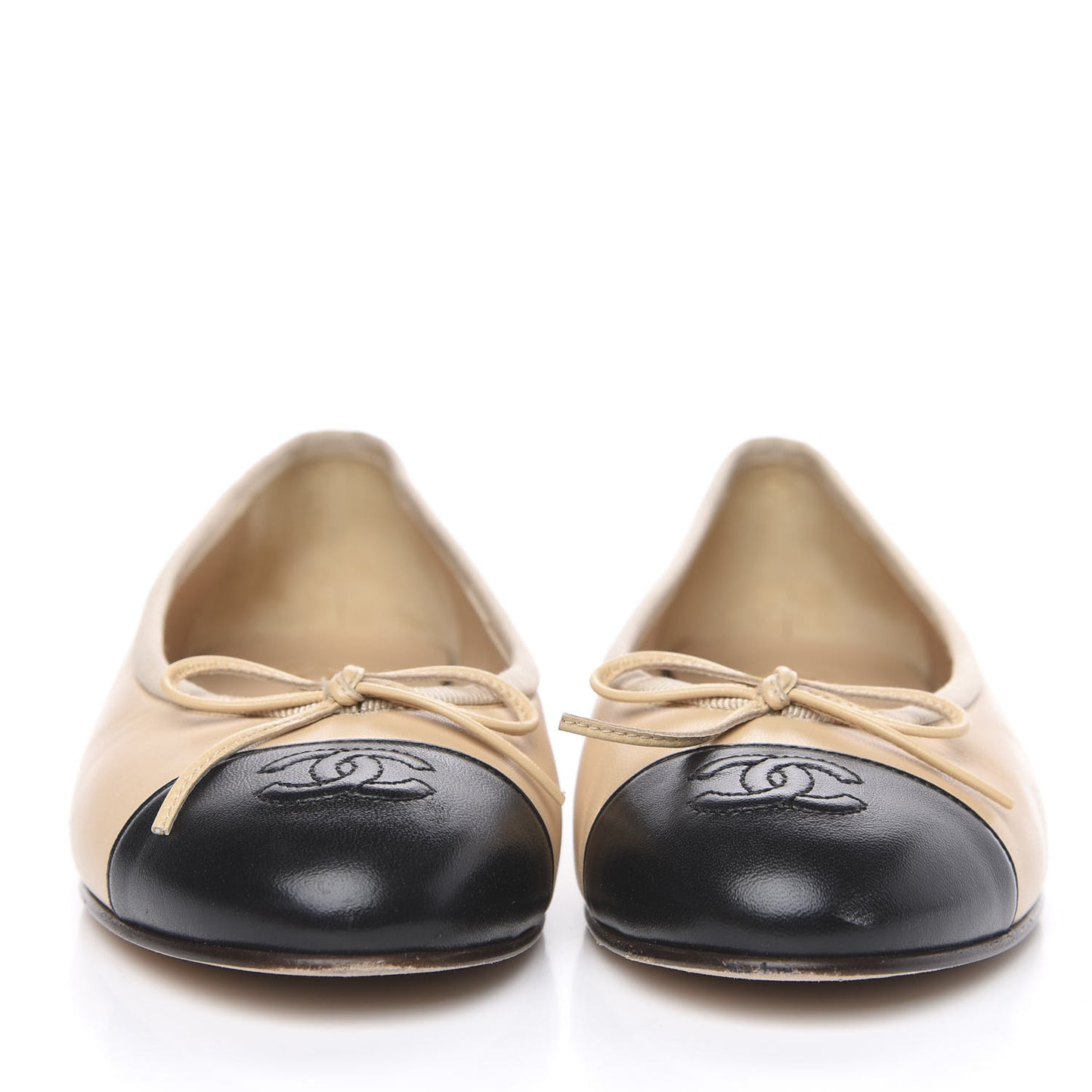 Lambskin Cap Toe CC Ballerina Flats 36.5 Beige Black