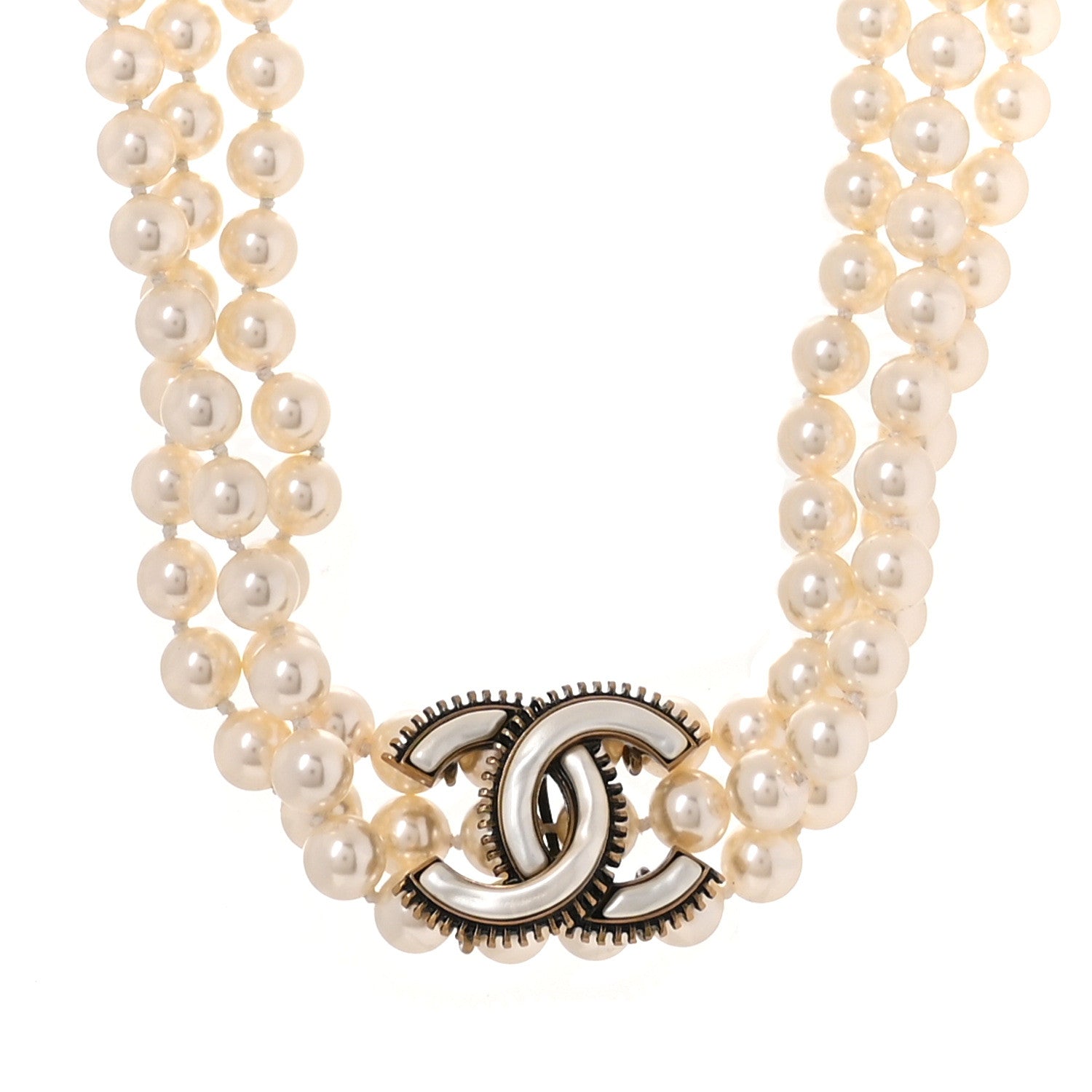 Chanel Pearl CC Multi Strand Choker Necklace White Gold 1 of 5