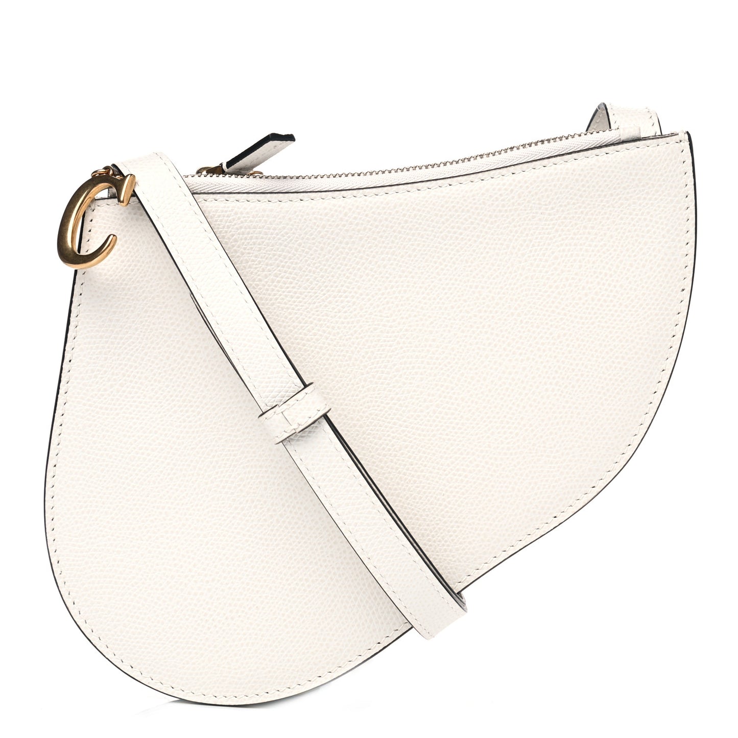 Grained Calfskin Saddle Pouch With Strap White