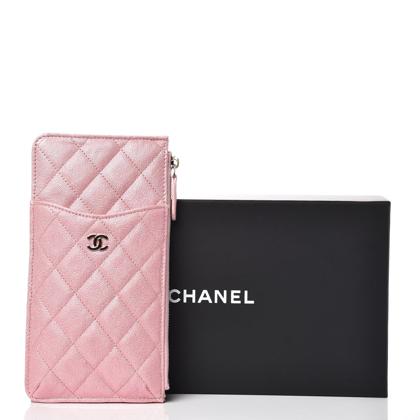 Iridescent Caviar Quilted Classic iPhone Pouch Rose Pink
