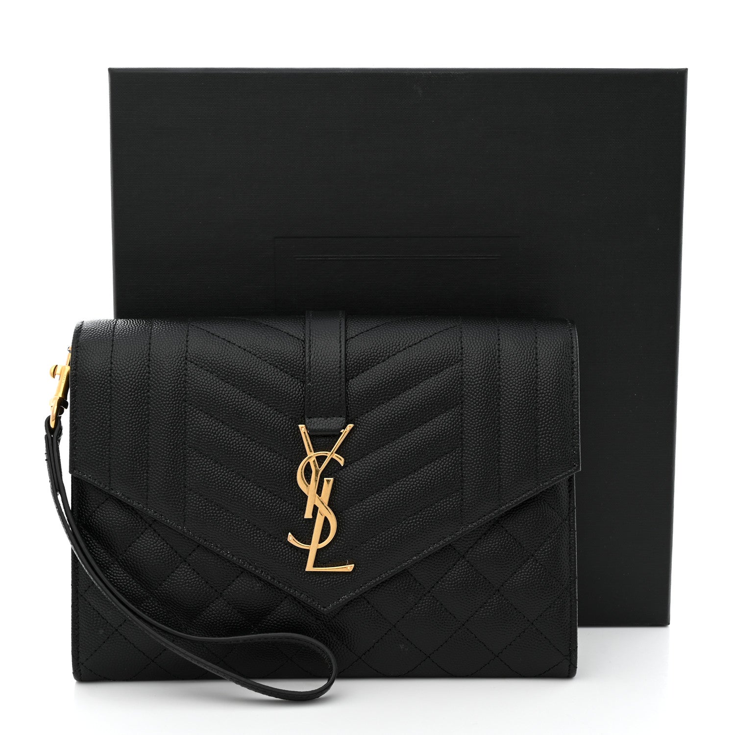 Saint Laurent Grain De Poudre Textured Mixed Matelasse Triquilt Monogram Clutch Black 8 of 8