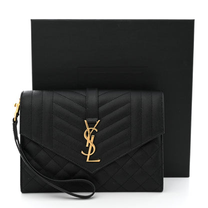 Saint Laurent Grain De Poudre Textured Mixed Matelasse Triquilt Monogram Clutch Black 8 of 8
